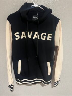 NWT Seven Souls SAVAGE Black & Cream Colorblock Hoodie